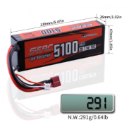 Аккумулятор Sunpadow Li-Po 7.4V 5100-2S2P-70C T Plug