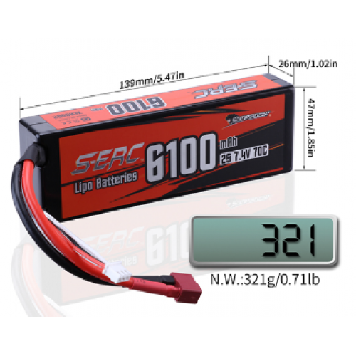 Аккумулятор Sunpadow Li-Po 7.4V 6100-2S2P-70C T Plug